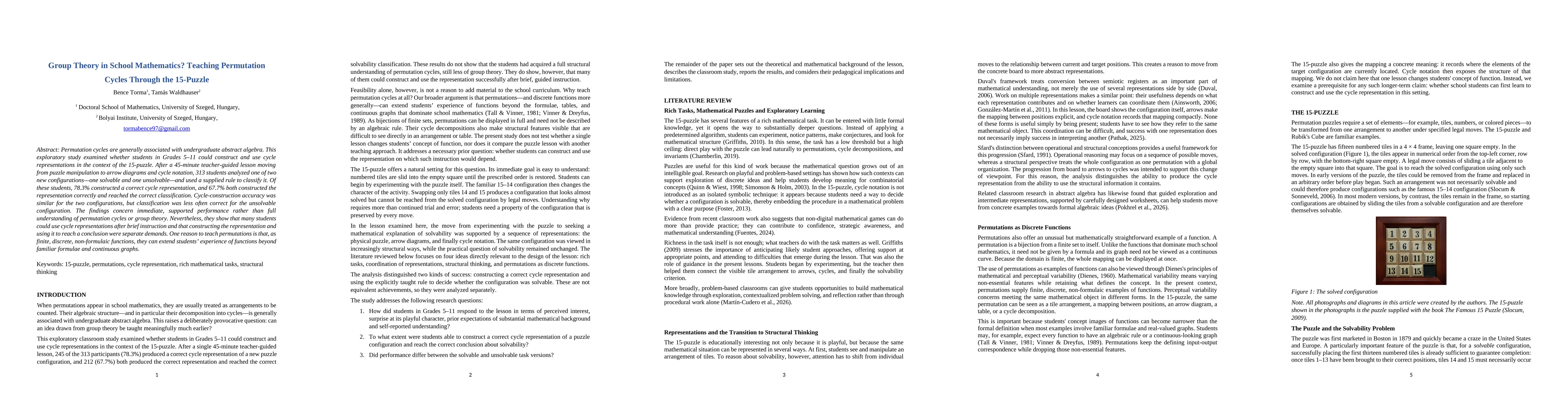 Thumbnail for Group Theory in School Mathematics? Teaching Permutation Cycles Through the 15-Puzzle