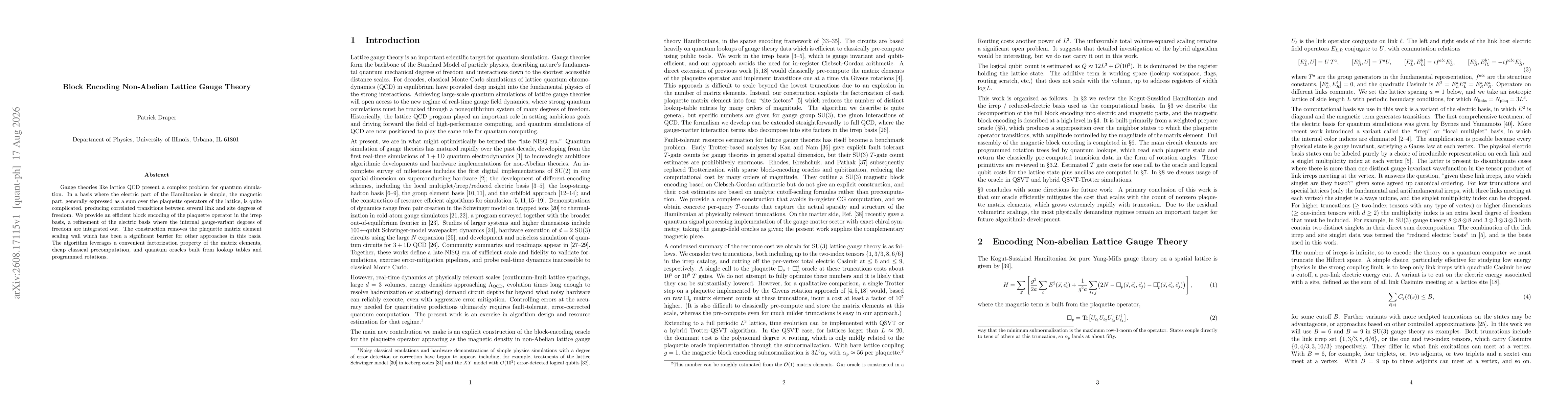 Thumbnail for Block Encoding Non-Abelian Lattice Gauge Theory