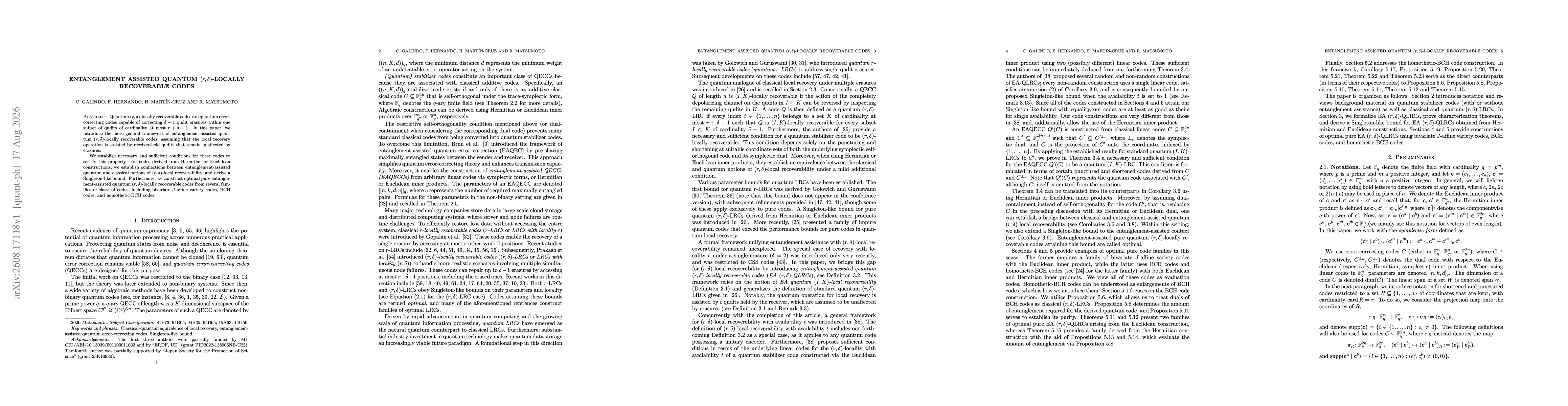Thumbnail for Entanglement assisted quantum $(r,δ)$-locally recoverable codes