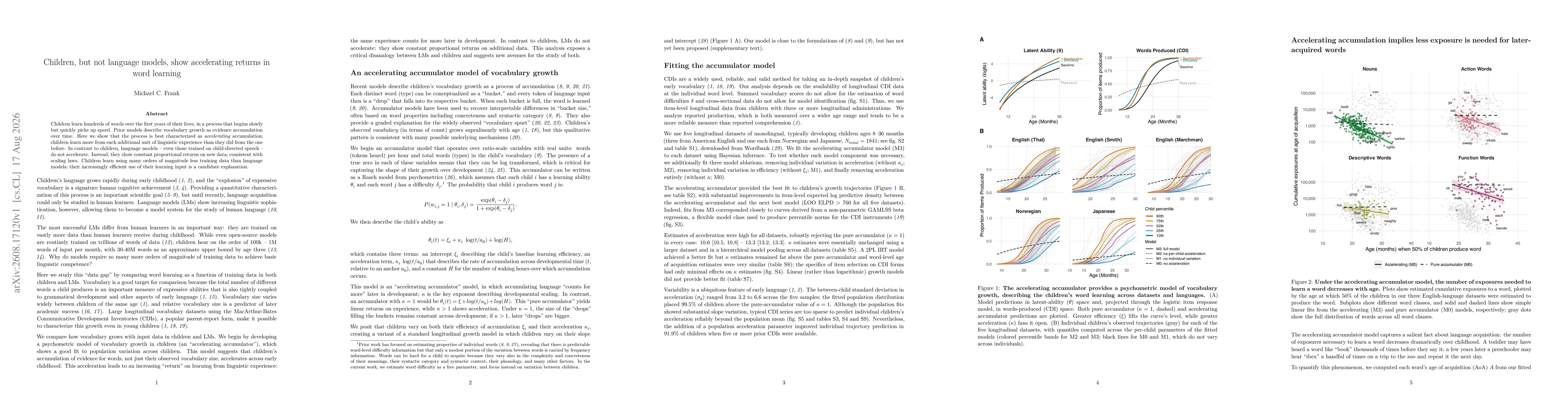 Thumbnail for Children, but not language models, show accelerating returns in word learning