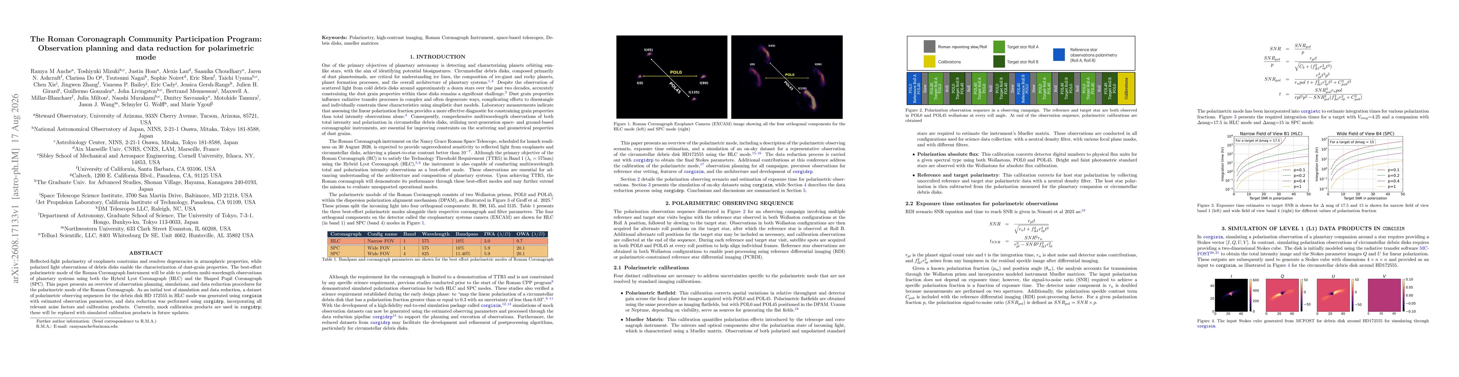 Thumbnail for The Roman Coronagraph Community Participation Program: Observation planning and data reduction for polarimetric mode