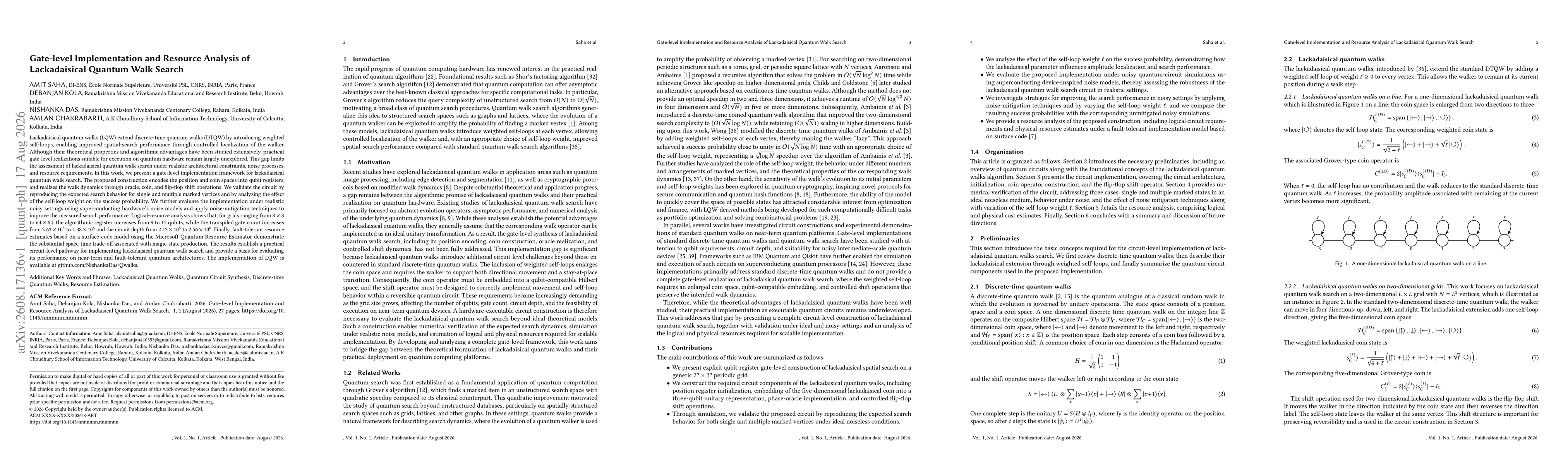 Thumbnail for Gate-level Implementation and Resource Analysis of Lackadaisical Quantum Walk Search
