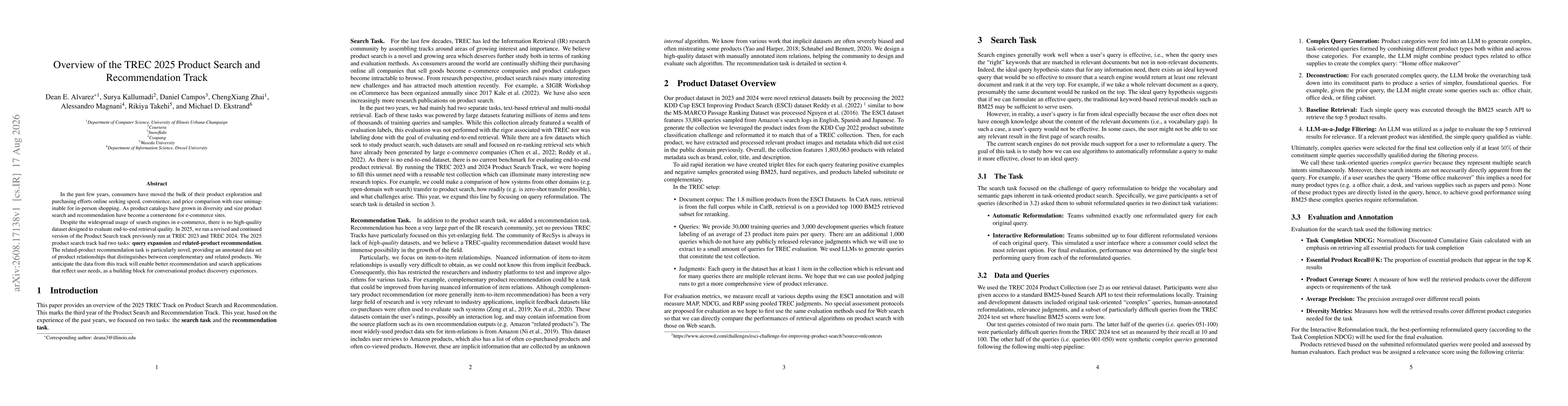 Thumbnail for Overview of the TREC 2025 Product Search and Recommendation Track