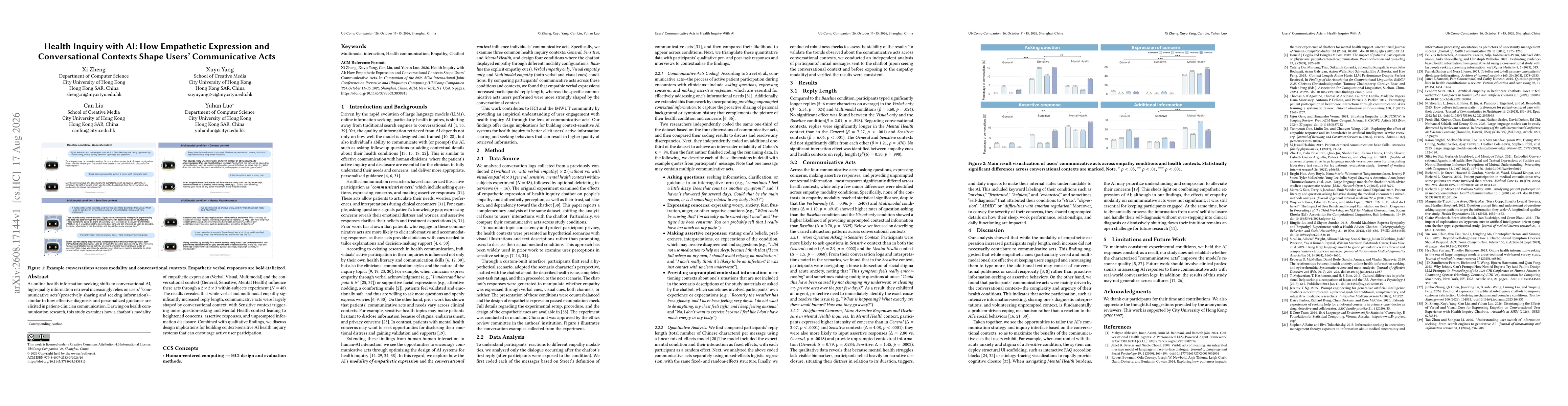 Thumbnail for Health Inquiry with AI: How Empathetic Expression and Conversational Contexts Shape Users' Communicative Acts
