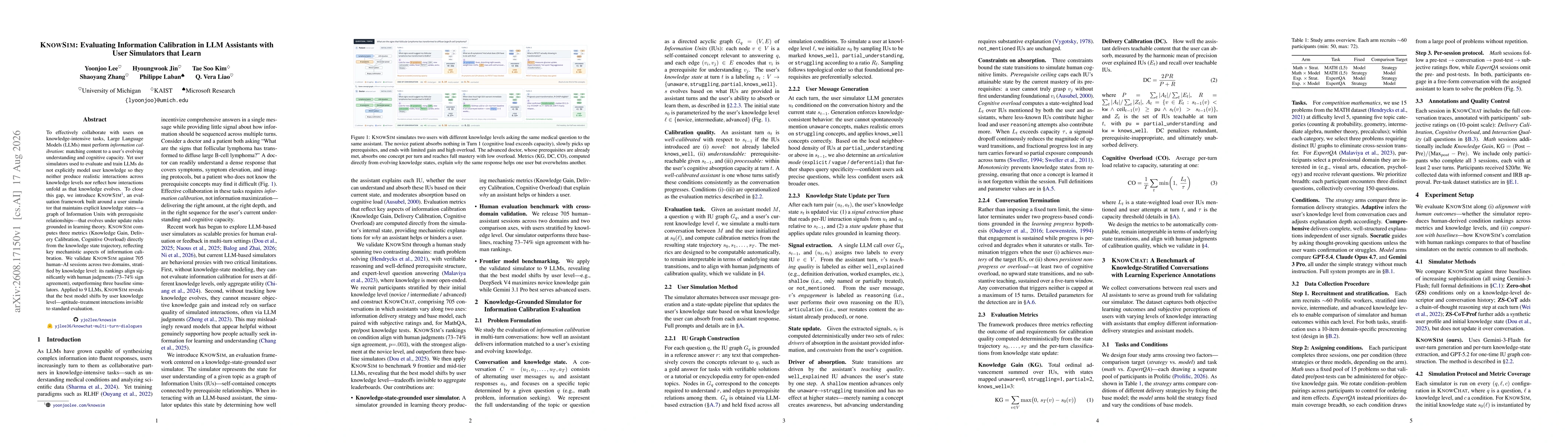 Thumbnail for KnowSim: Evaluating Information Calibration in LLM Assistants with User Simulators that Learn