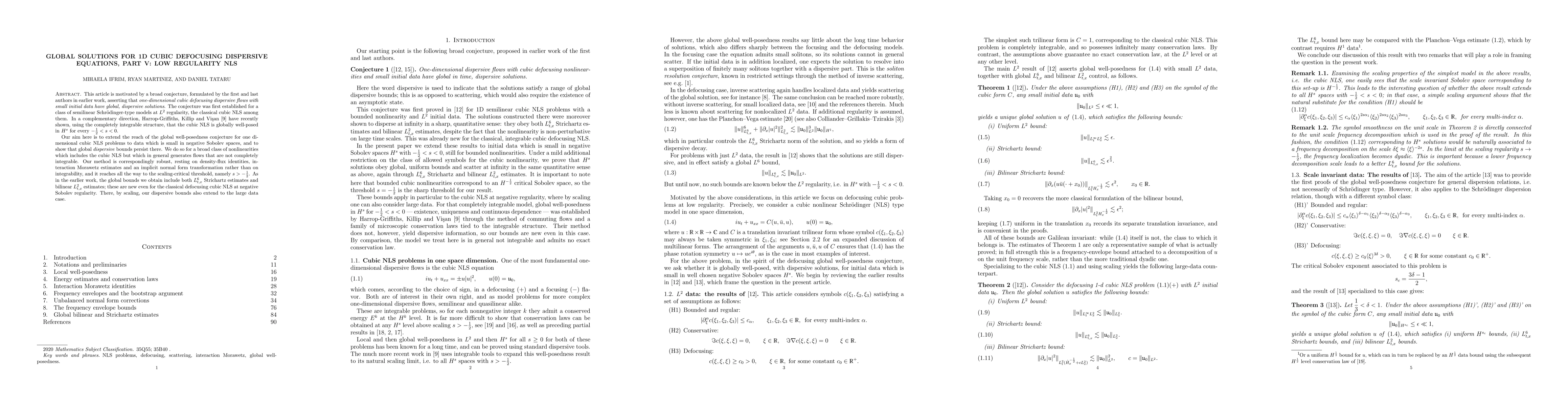 Thumbnail for Global solutions for 1D cubic defocusing dispersive equations, Part V: low regularity NLS