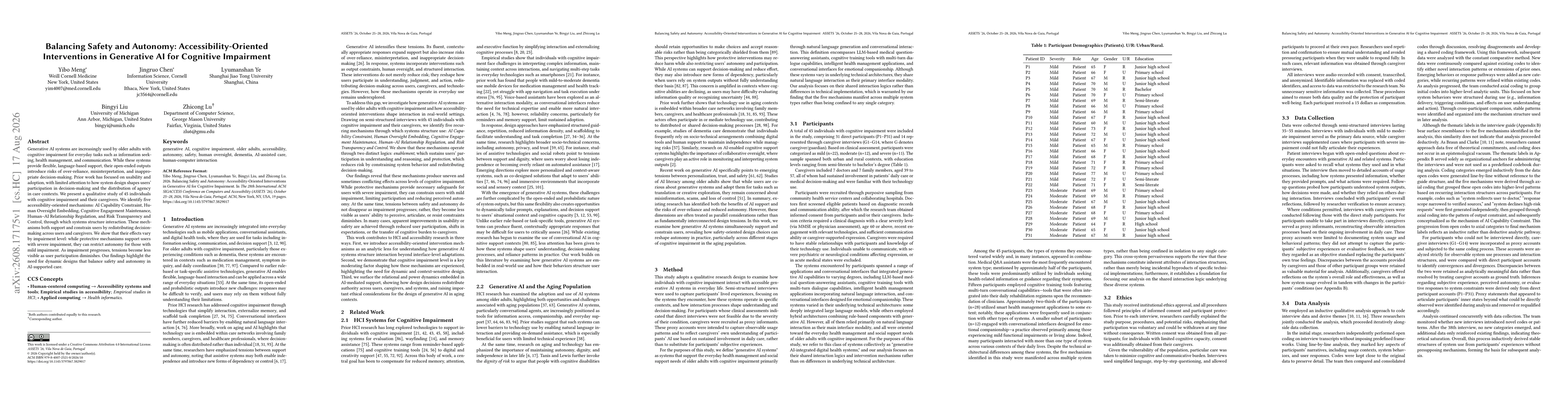 Thumbnail for Balancing Safety and Autonomy: Accessibility-Oriented Interventions in Generative AI for Cognitive Impairment