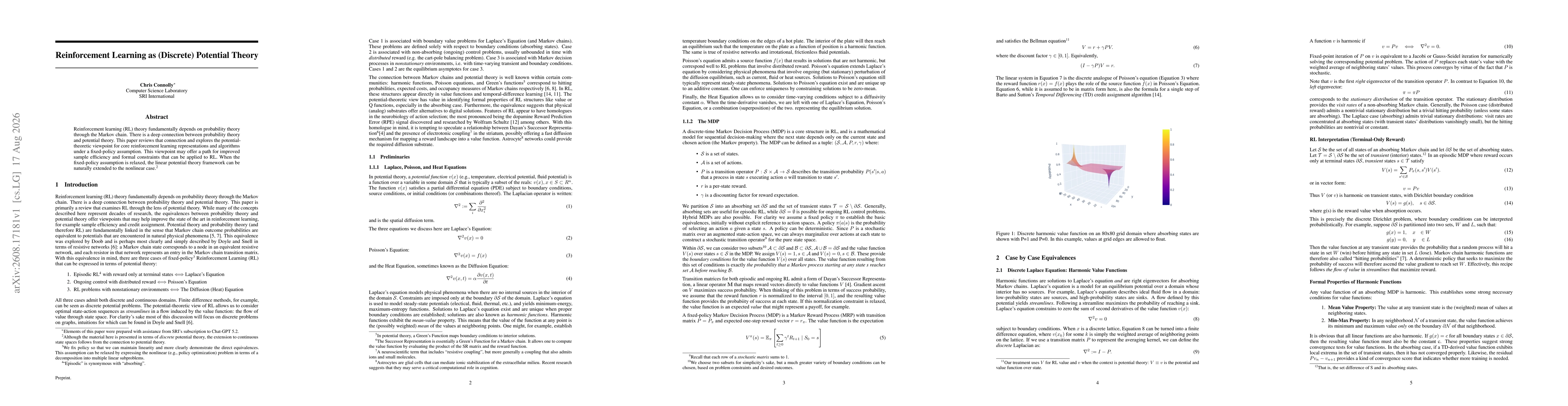 Thumbnail for Reinforcement Learning as (Discrete) Potential Theory
