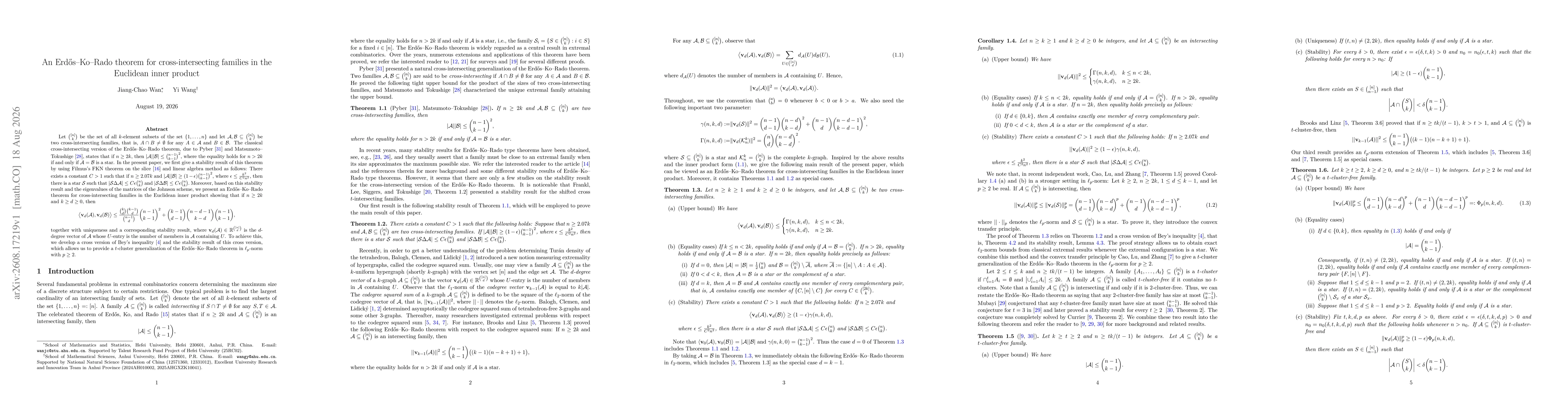 Thumbnail for An Erdős--Ko--Rado theorem for cross-intersecting families in the Euclidean inner product