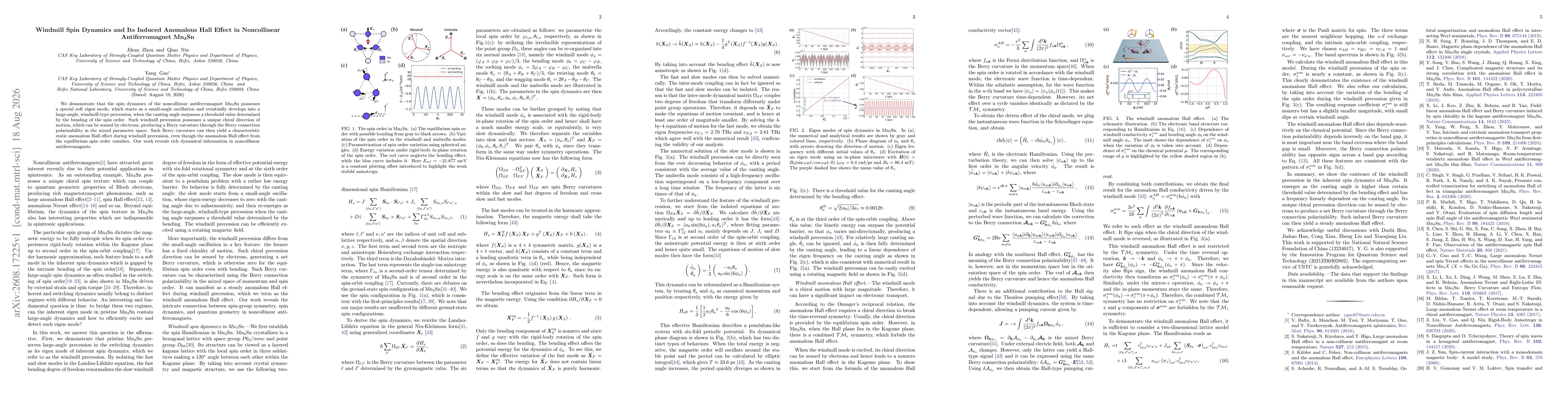 Thumbnail for Windmill Spin Dynamics and Its Induced Anomalous Hall Effect in Noncollinear Antiferromagnet Mn3Sn