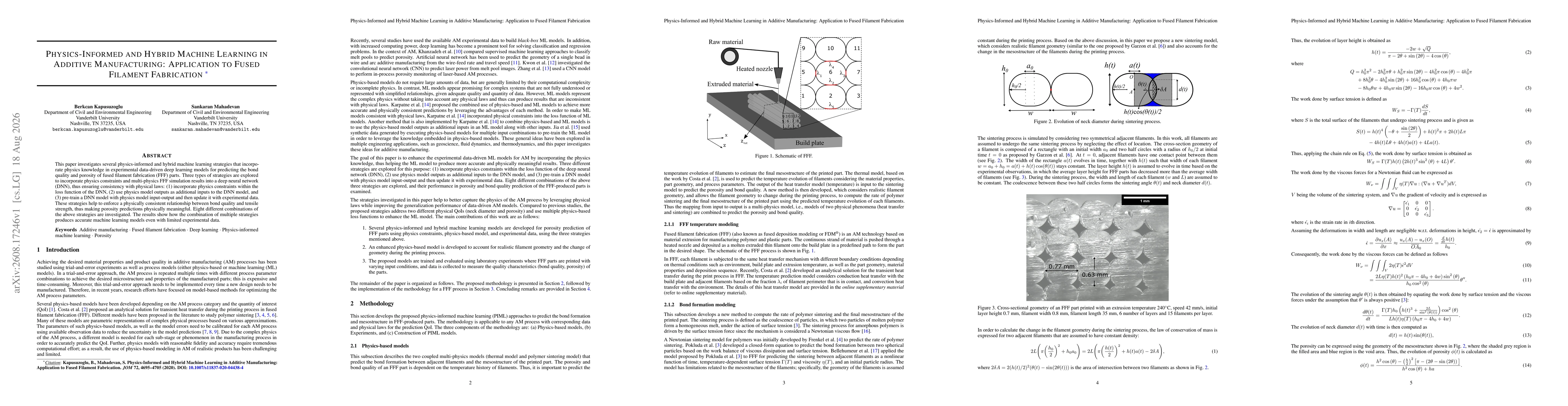 Thumbnail for Physics-Informed and Hybrid Machine Learning in Additive Manufacturing: Application to Fused Filament Fabrication