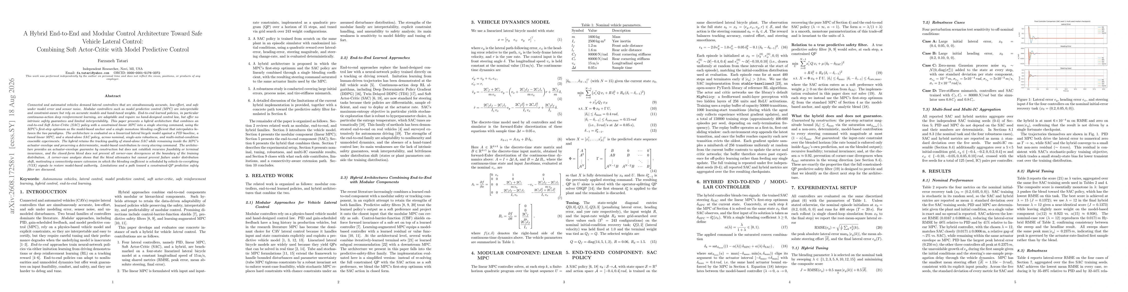 Thumbnail for A Hybrid End-to-End and Modular Control Architecture Toward Safe Vehicle Lateral Control: Combining Soft Actor-Critic with Model Predictive Control