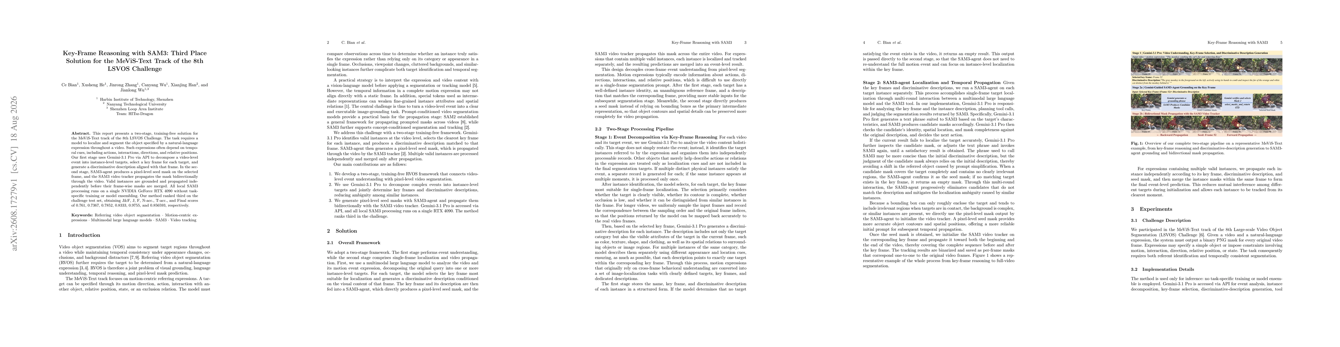 Thumbnail for Key-Frame Reasoning with SAM3: Third Place Solution for the MeViS-Text Track of the 8th LSVOS Challenge