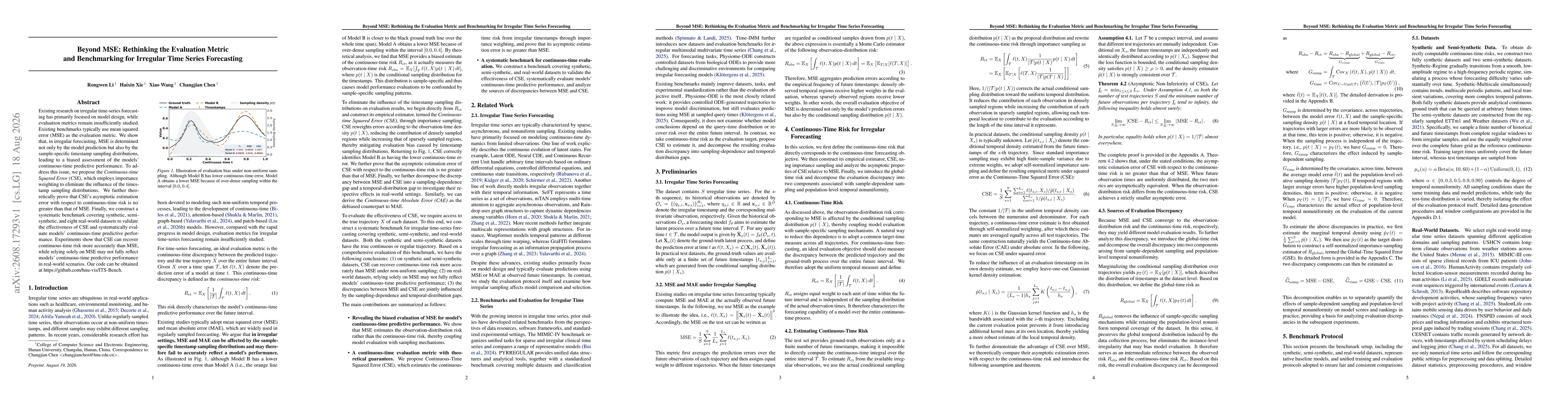 Thumbnail for Beyond MSE: Rethinking the Evaluation Metric and Benchmarking for Irregular Time Series Forecasting