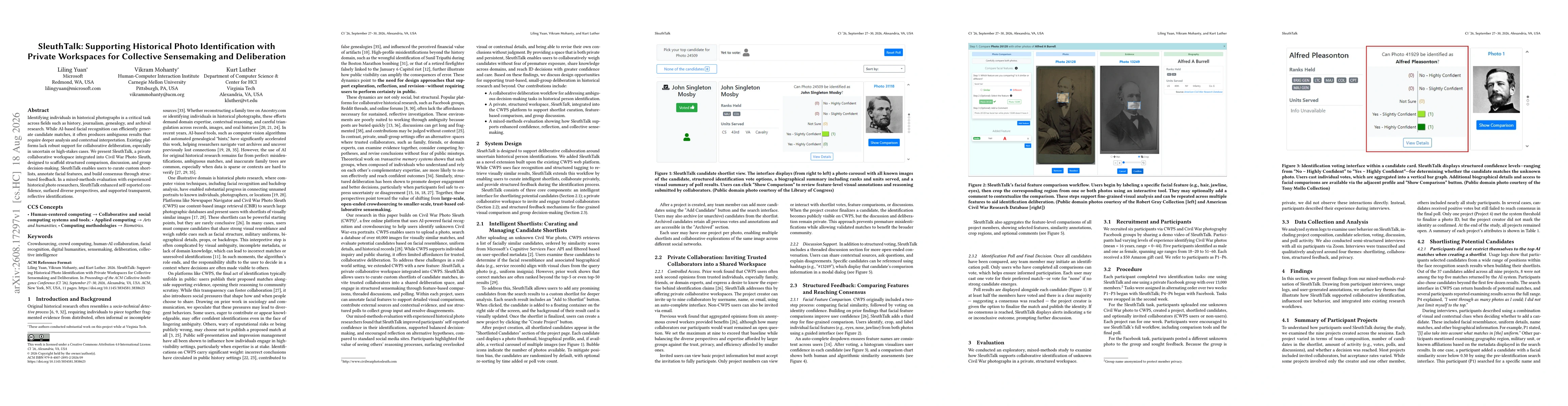 Thumbnail for SleuthTalk: Supporting Historical Photo Identification with Private Workspaces for Collective Sensemaking and Deliberation