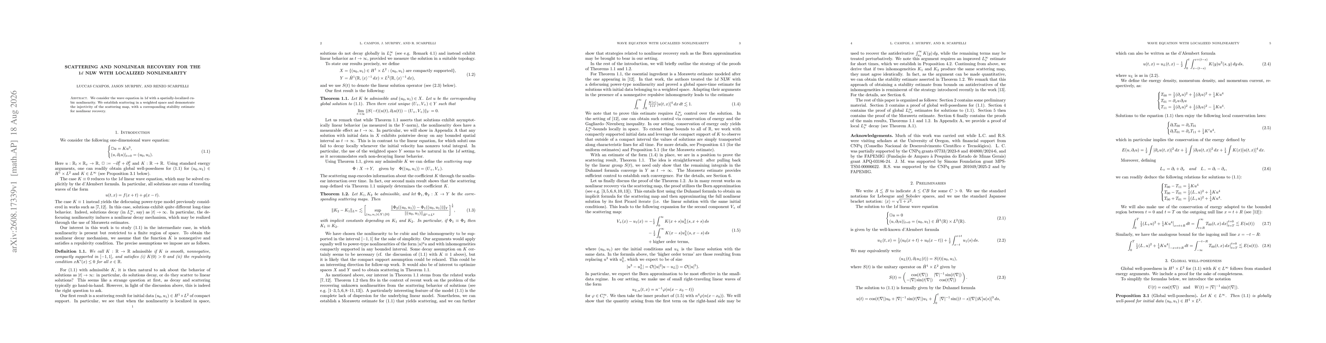 Thumbnail for Scattering and nonlinear recovery for the 1$d$ NLW with localized nonlinearity