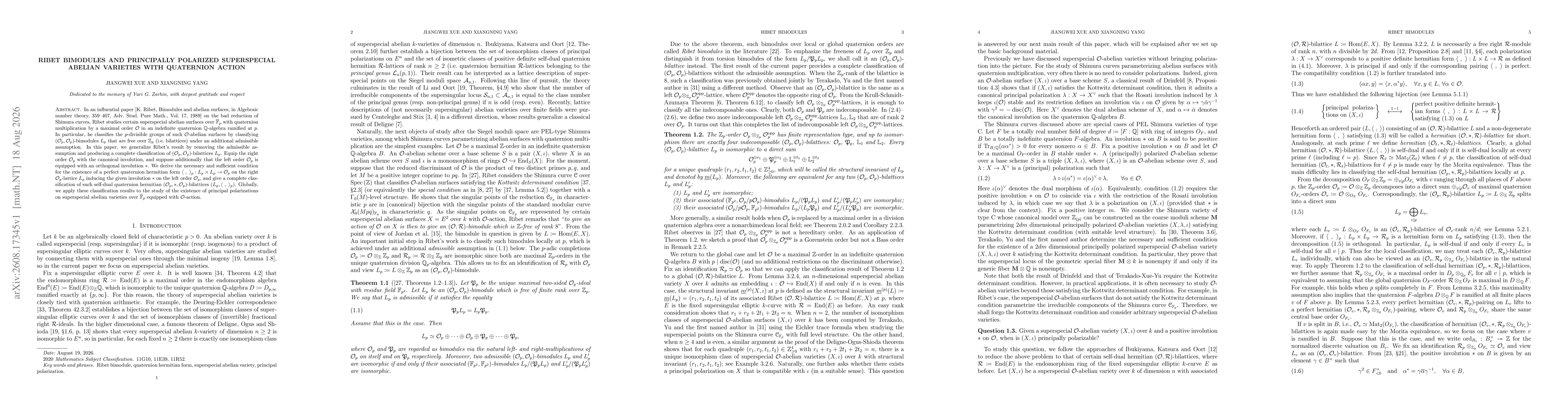 Thumbnail for Ribet bimodules and principally polarized superspecial abelian varieties with quaternion action
