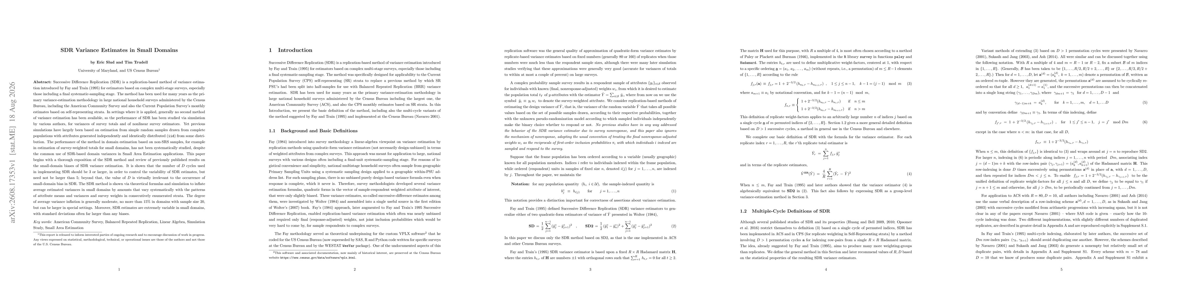Thumbnail for SDR Variance Estimates in Small Domains