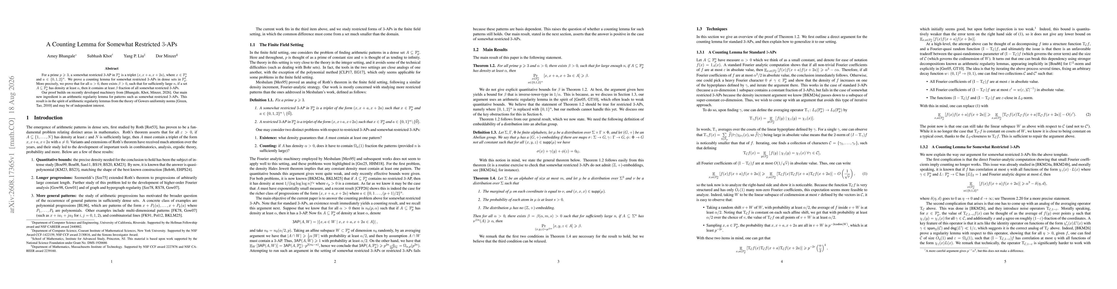 Thumbnail for A Counting Lemma for Somewhat Restricted 3-APs
