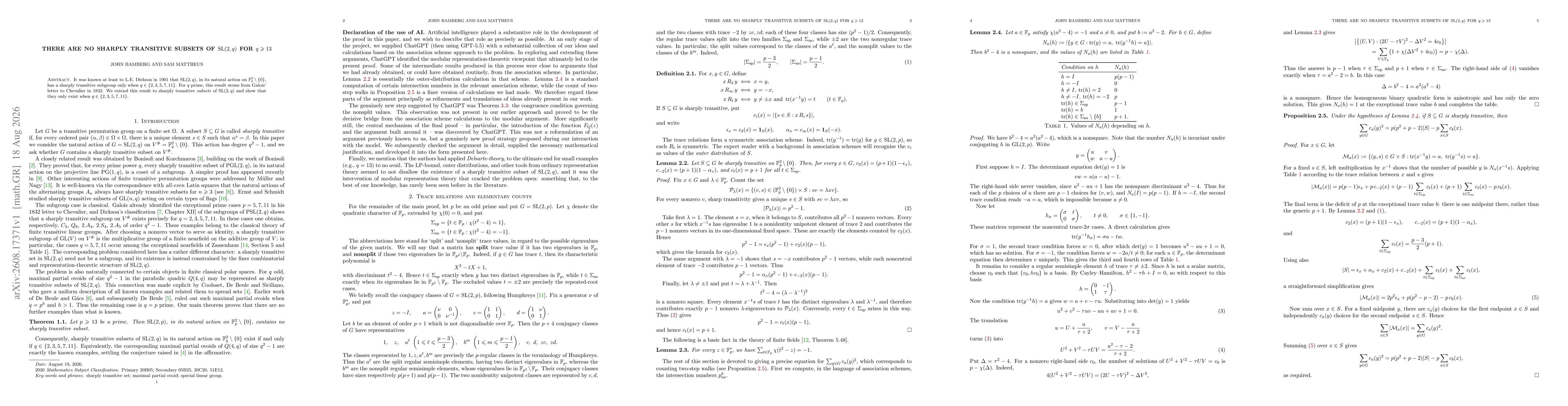 Thumbnail for There are no sharply transitive subsets of $\mathrm{SL}(2,q)$ for $q\ge 13$