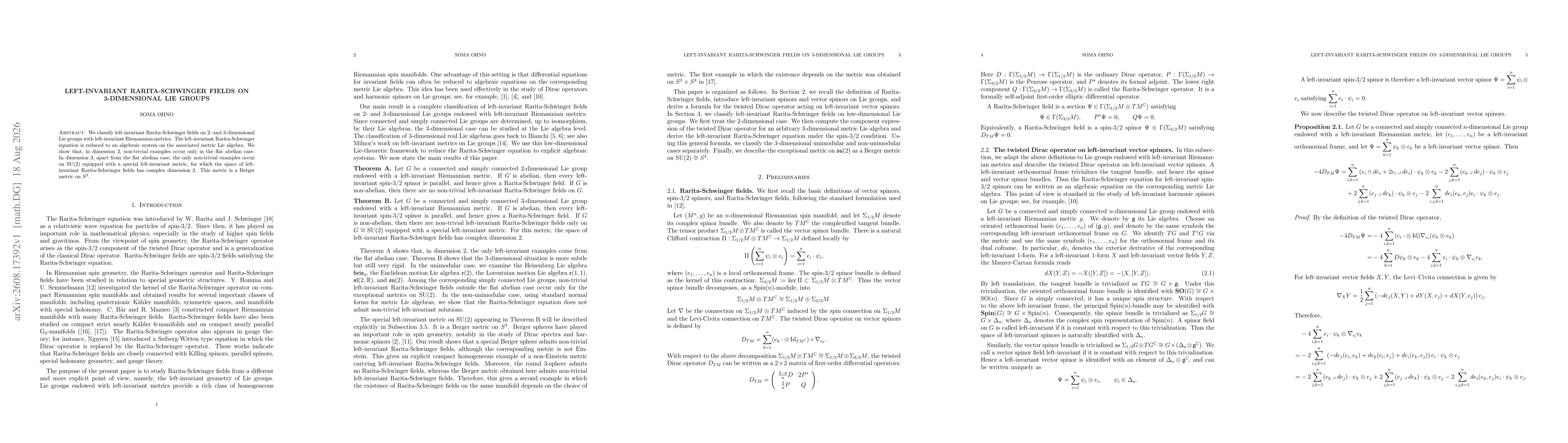Thumbnail for Left-invariant Rarita-Schwinger fields on 3-dimensional Lie groups