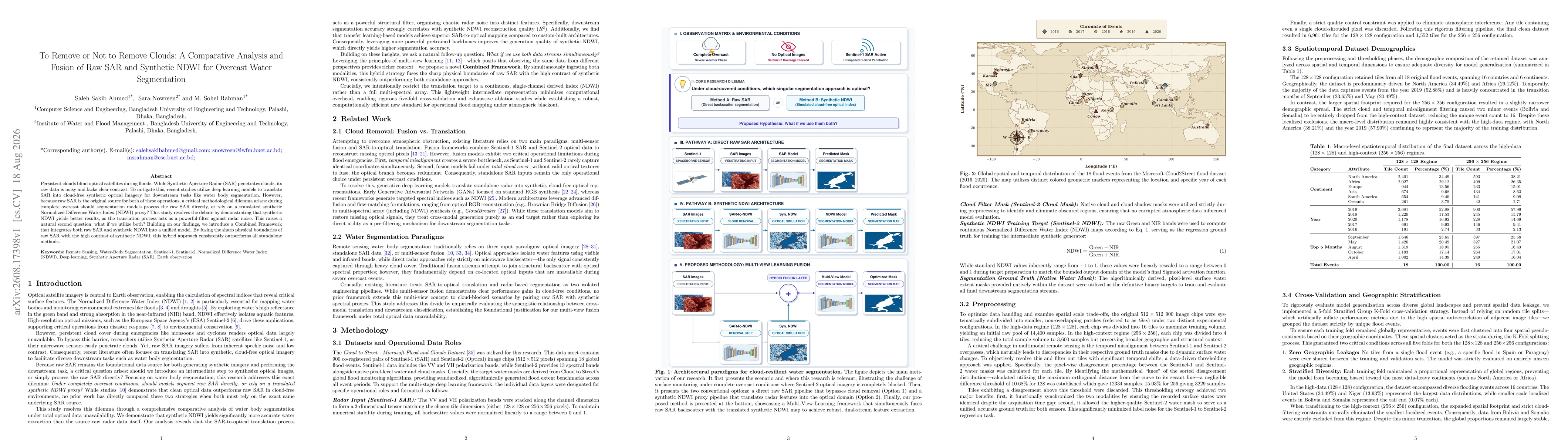 Thumbnail for To Remove or Not to Remove Clouds: A Comparative Analysis and Fusion of Raw SAR and Synthetic NDWI for Overcast Water Segmentation