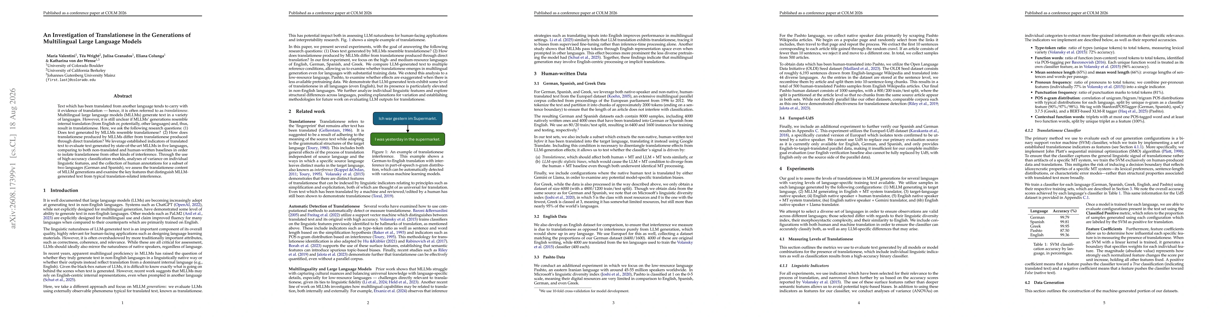 Thumbnail for An Investigation of Translationese in the Generations of Multilingual Large Language Models