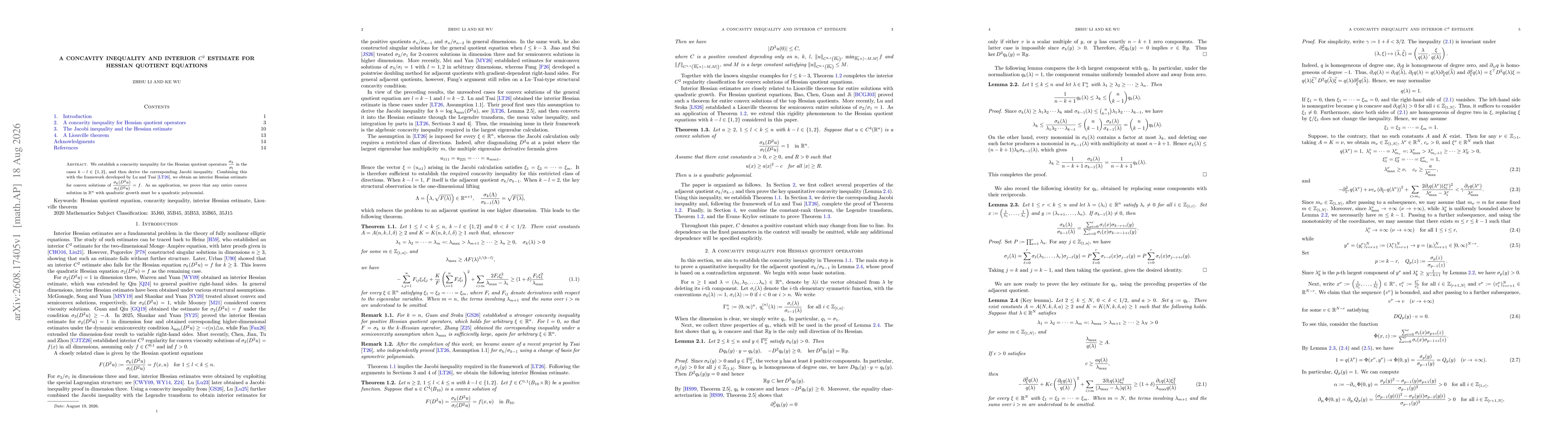Thumbnail for A concavity inequality and interior $C^2$ estimate for Hessian quotient equations