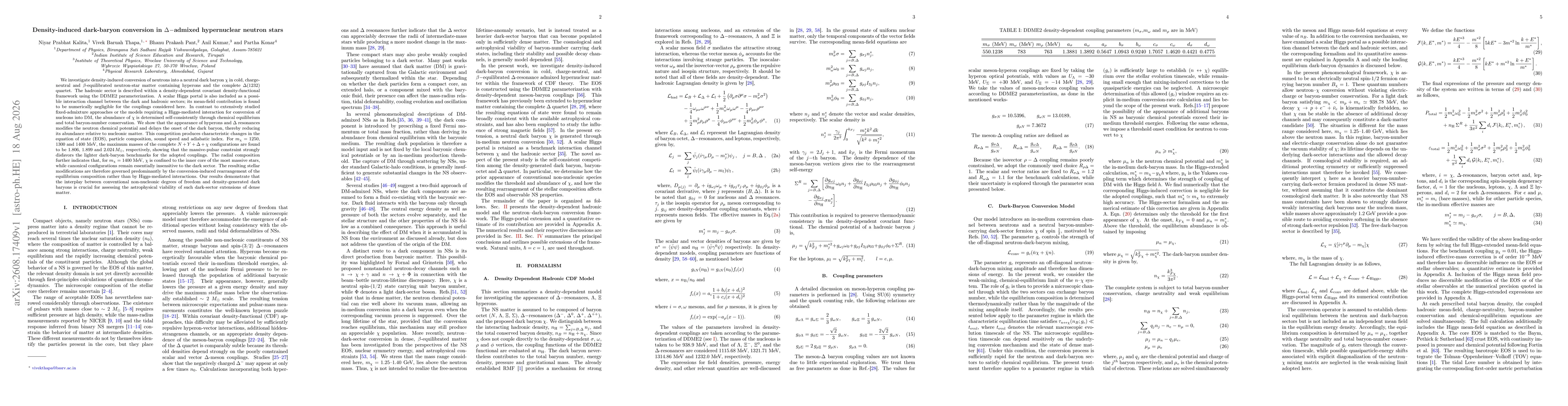 Thumbnail for Density-induced dark-baryon conversion in $Δ-$admixed hypernuclear neutron stars