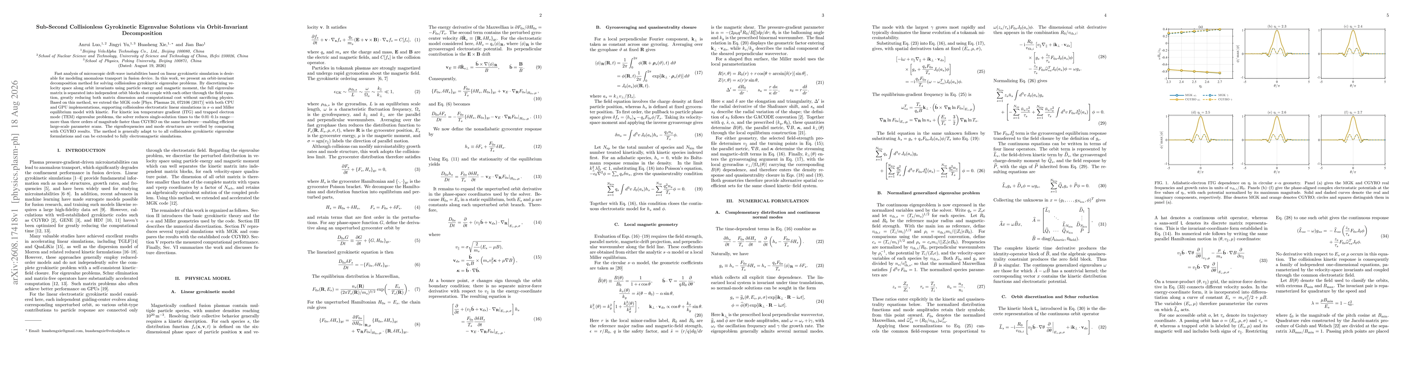 Thumbnail for Sub-Second Collisionless Gyrokinetic Eigenvalue Solutions via Orbit-Invariant Decomposition