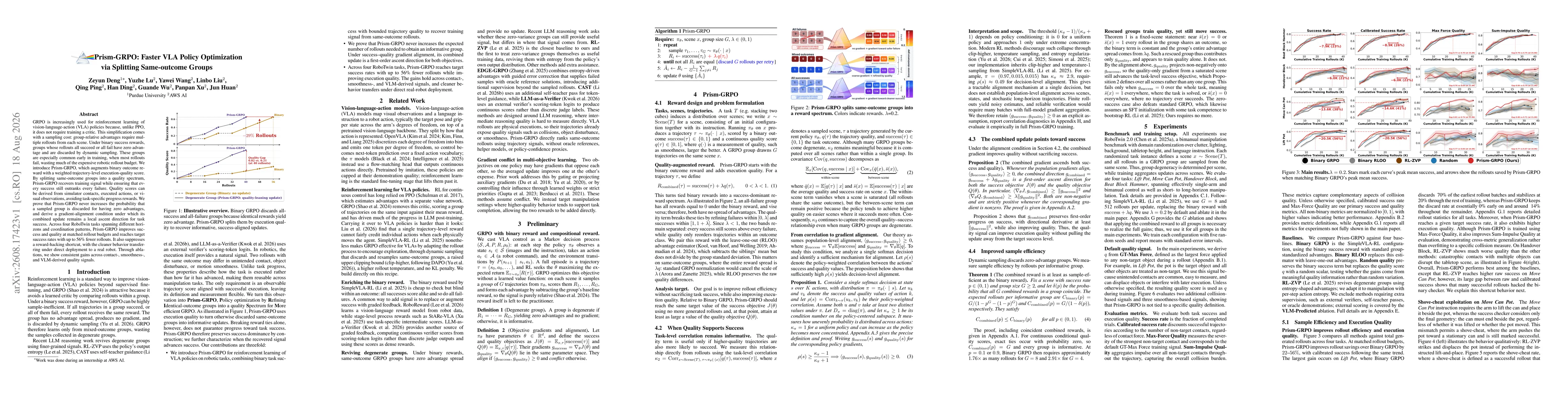 Thumbnail for Prism-GRPO: Faster VLA Policy Optimization via Splitting Same-outcome Groups