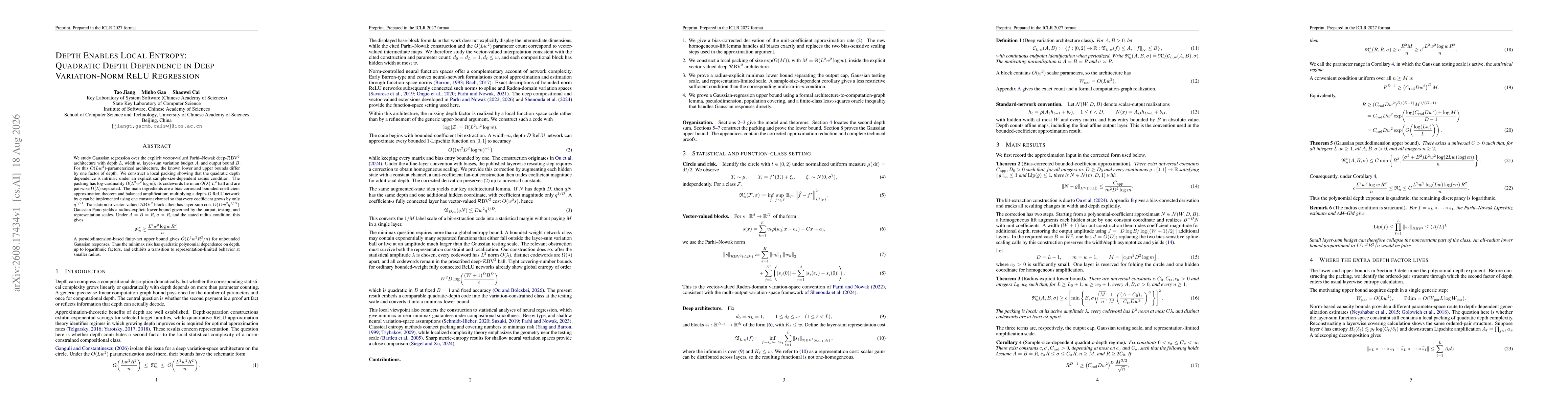 Thumbnail for Depth Enables Local Entropy: Quadratic Depth Dependence in Deep Variation-Norm ReLU Regression
