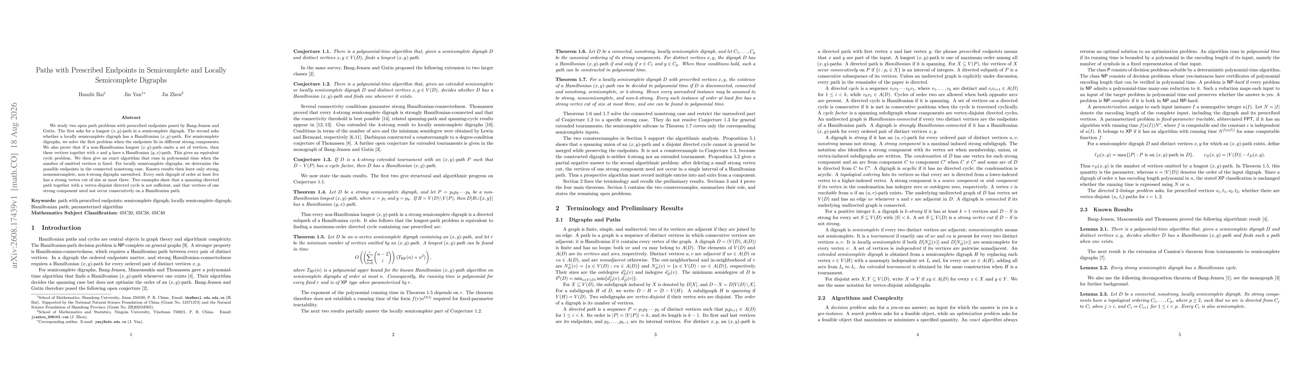 Thumbnail for Paths with Prescribed Endpoints in Semicomplete and Locally Semicomplete Digraphs