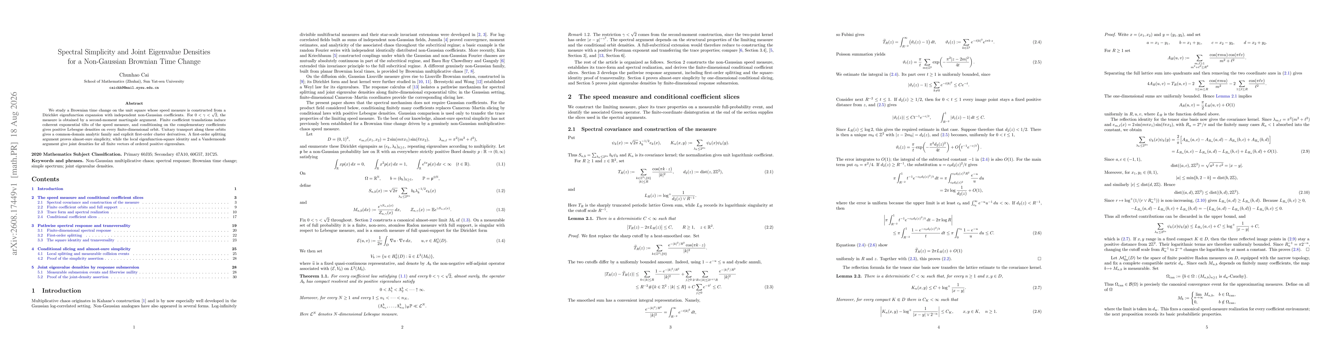 Thumbnail for Spectral Simplicity and Joint Eigenvalue Densities for a Non-Gaussian Brownian Time Change