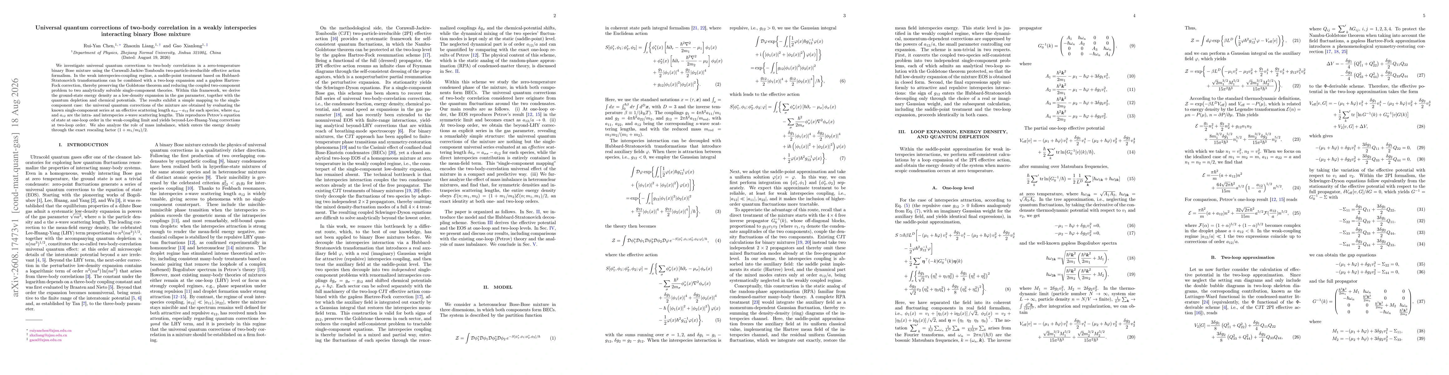 Thumbnail for Universal quantum corrections of two-body correlation in a weakly interspecies interacting binary Bose mixture