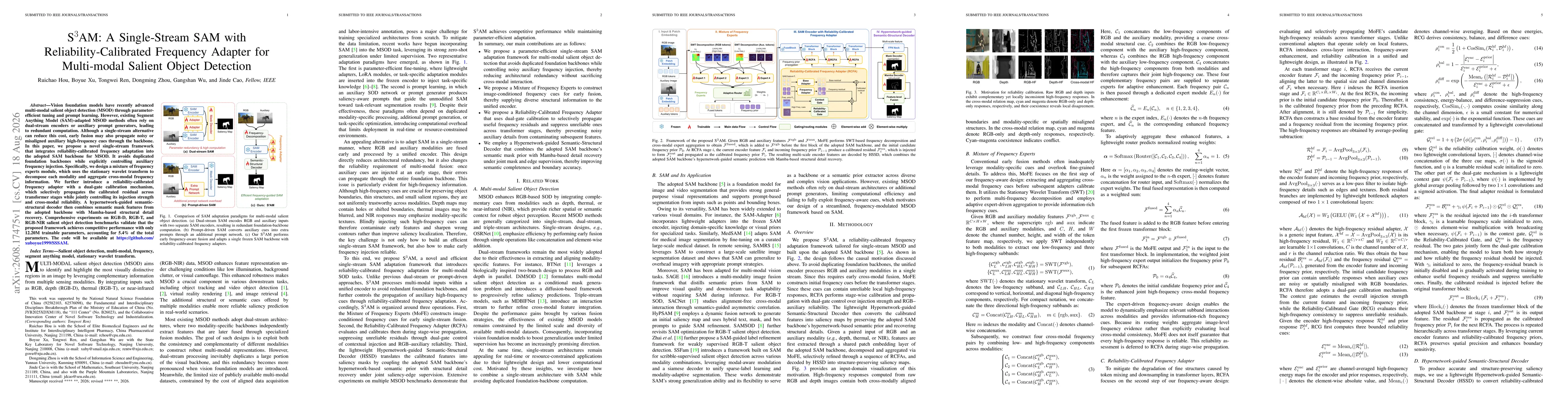 Thumbnail for S$^3$AM: A Single-Stream SAM with Reliability-Calibrated Frequency Adapter for Multi-modal Salient Object Detection