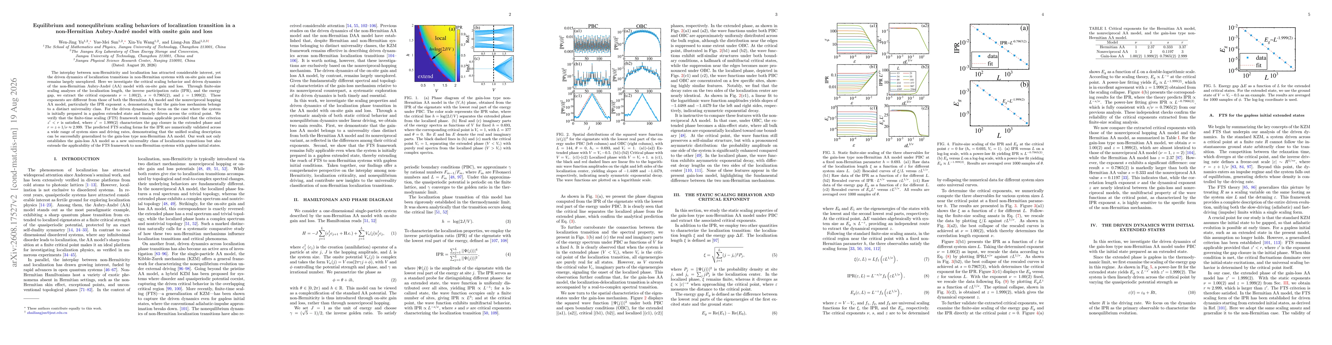 Thumbnail for Equilibrium and nonequlibrium scaling behaviors of localization transition in a non-Hermitian Aubry-André model with onsite gain and loss