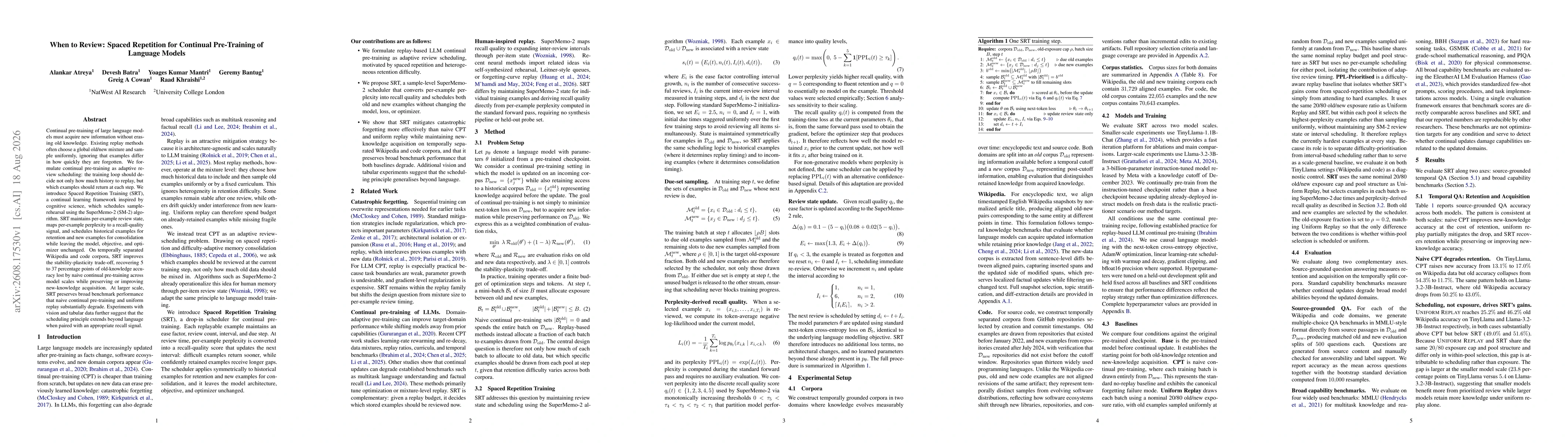 Thumbnail for When to Review: Spaced Repetition for Continual Pre-Training of Language Models