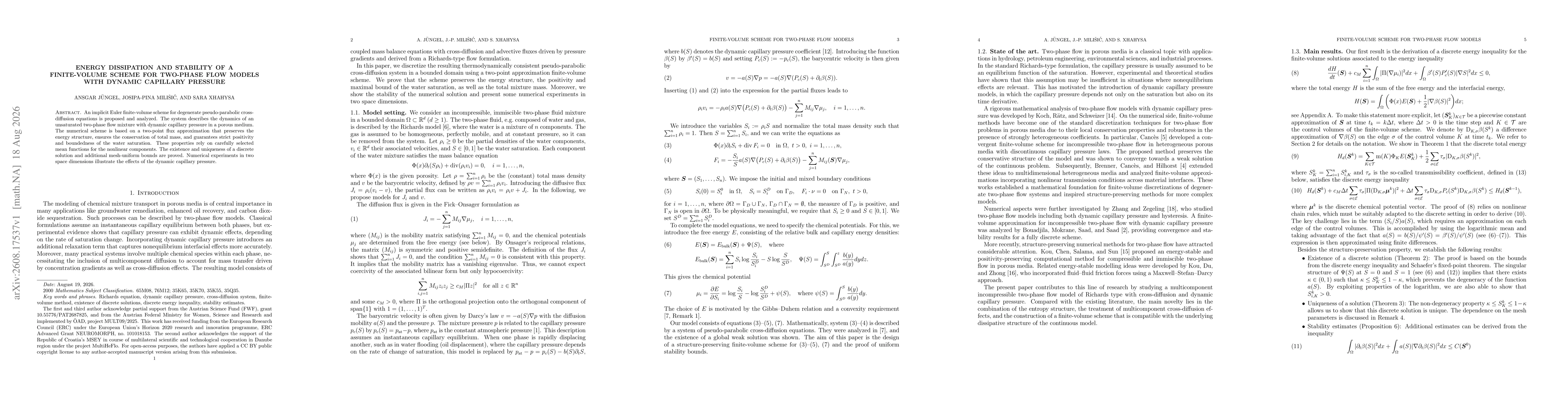 Thumbnail for Energy dissipation and stability of a finite-volume scheme for two-phase flow models with dynamic capillary pressure