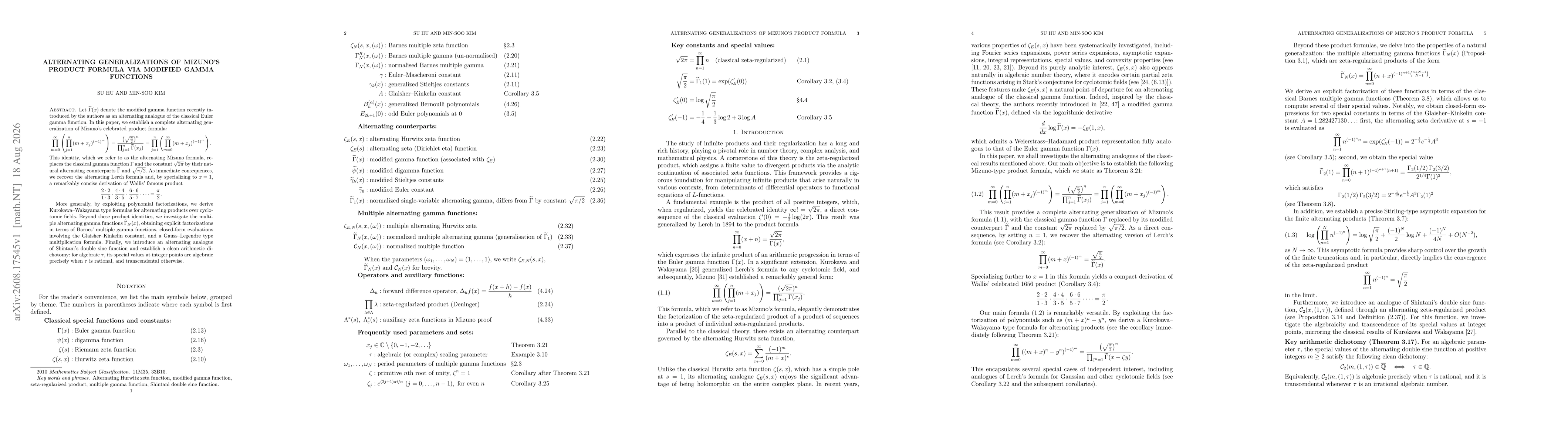 Thumbnail for Alternating generalizations of Mizuno's product formula via modified gamma functions