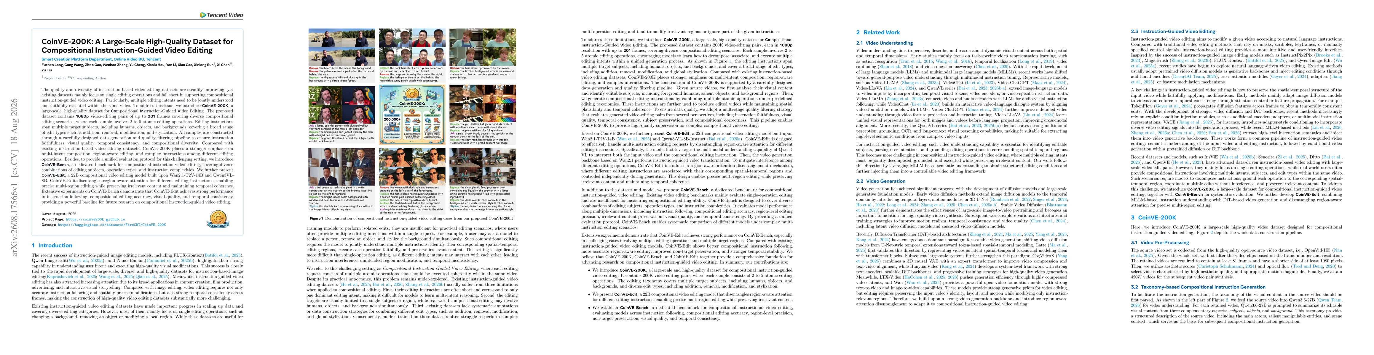 Thumbnail for CoinVE-200K: A Large-Scale High-Quality Dataset for Compositional Instruction-Guided Video Editing