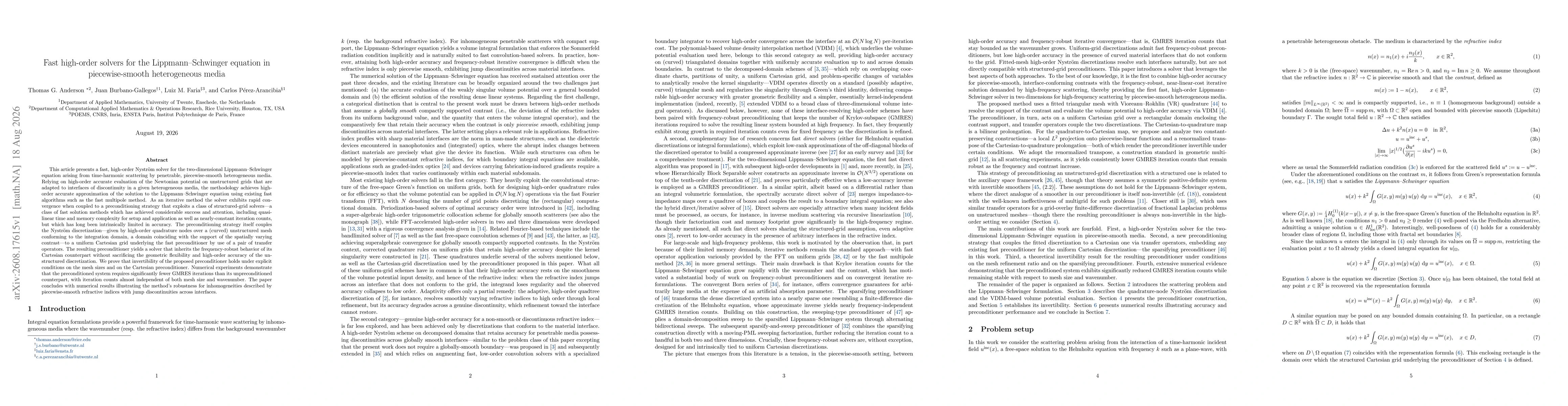 Thumbnail for Fast high-order solvers for the Lippmann--Schwinger equation in piecewise-smooth heterogeneous media