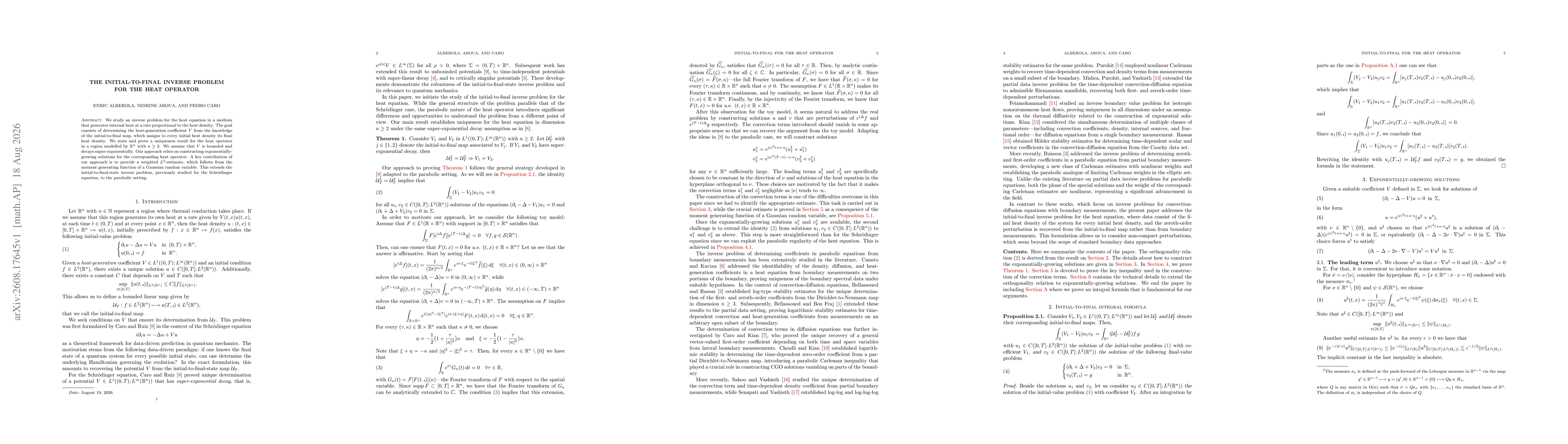 Thumbnail for The initial-to-final inverse problem for the heat operator