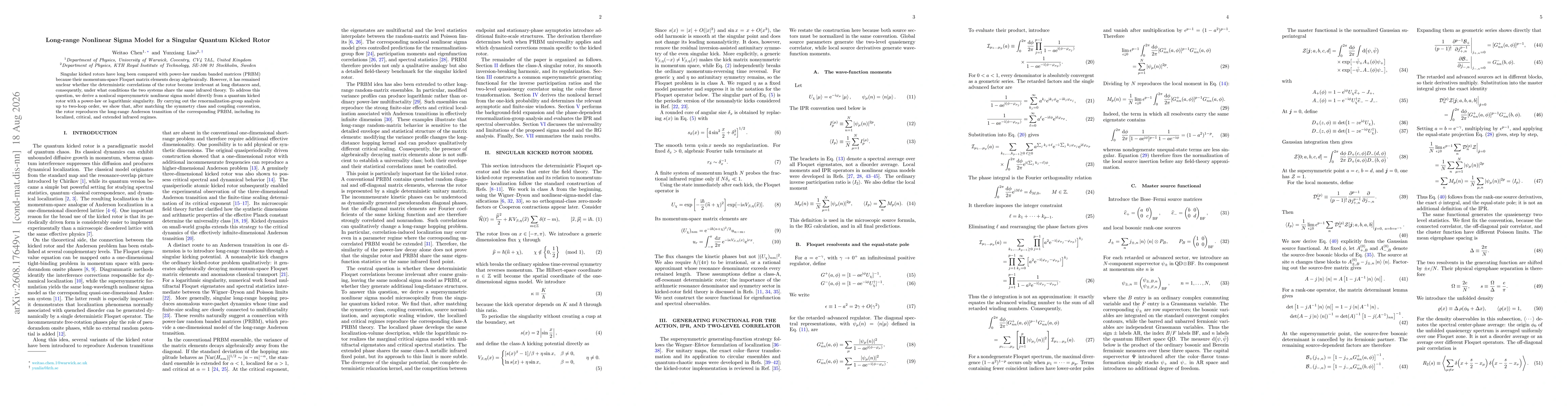 Thumbnail for Long-range Nonlinear Sigma Model for a Singular Quantum Kicked Rotor