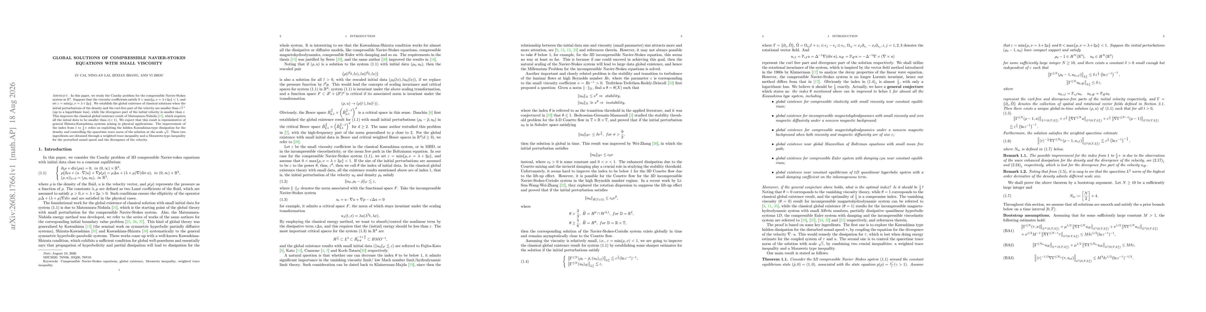 Thumbnail for Global solutions of compressible Navier-Stokes equations with small viscosity