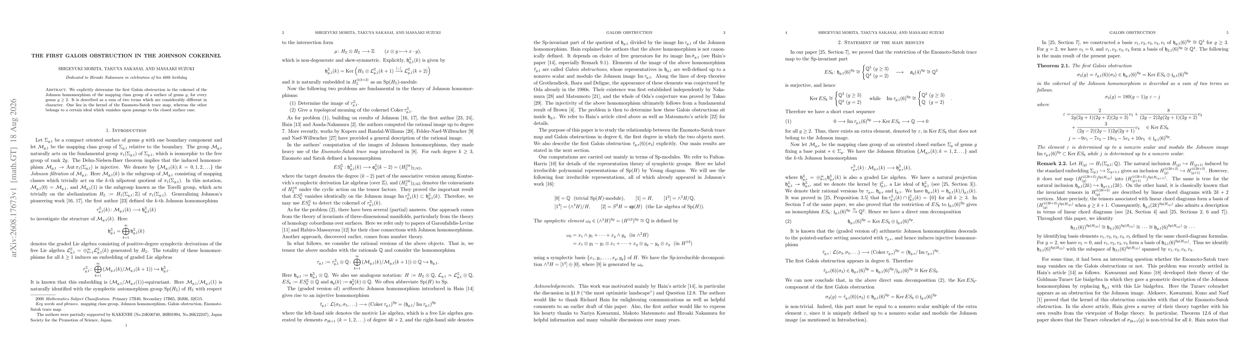 Thumbnail for The first Galois obstruction in the Johnson cokernel
