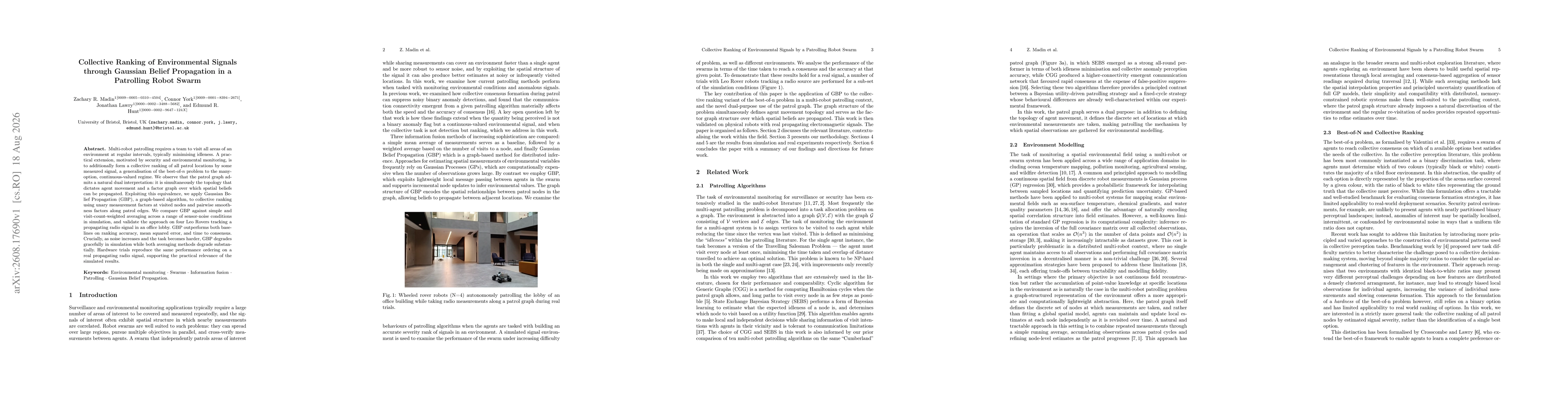 Thumbnail for Collective Ranking of Environmental Signals through Gaussian Belief Propagation in a Patrolling Robot Swarm