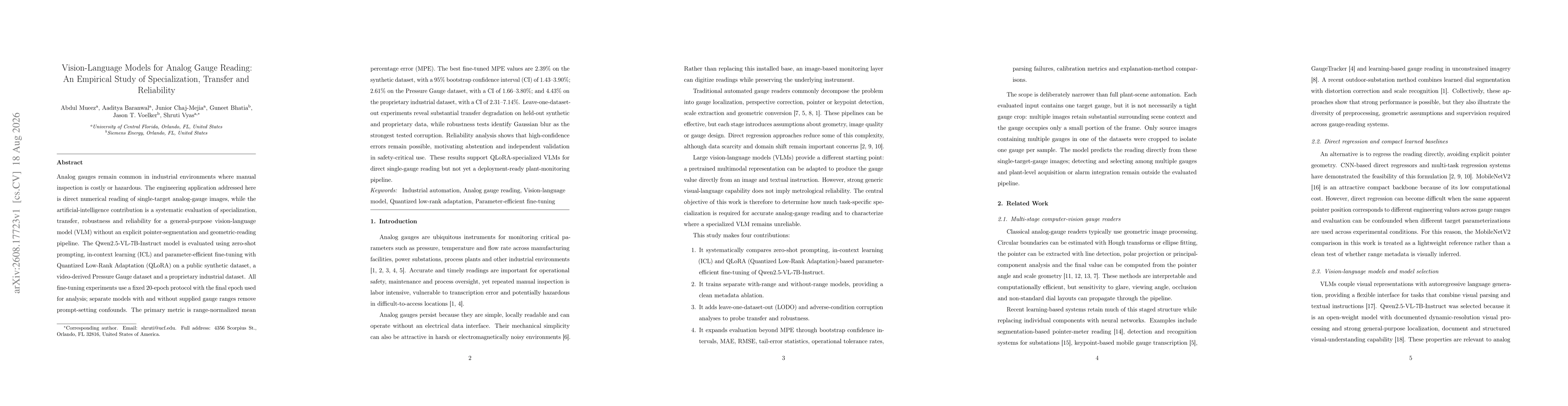 Thumbnail for Vision-Language Models for Analog Gauge Reading: An Empirical Study of Specialization, Transfer and Reliability