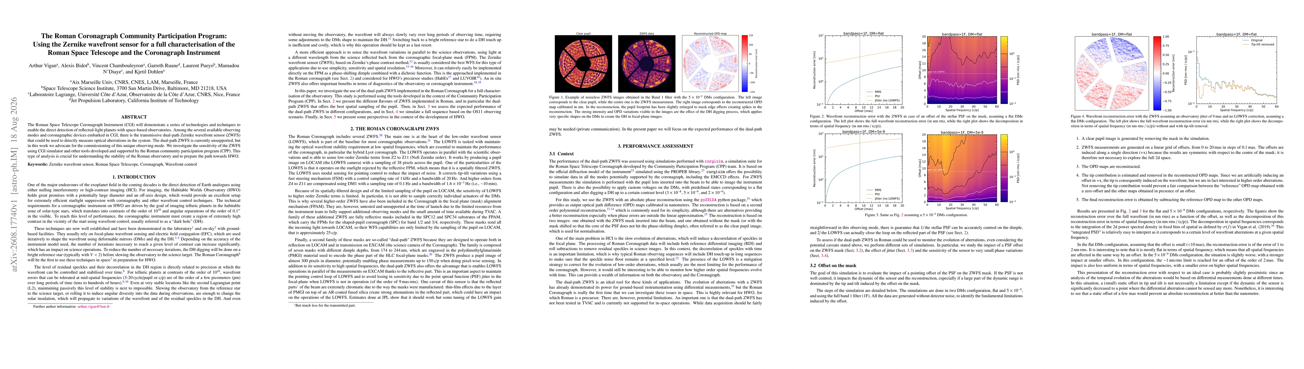 Thumbnail for The Roman Coronagraph Community Participation Program: Using the Zernike wavefront sensor for a full characterisation of the Roman Space Telescope and the Coronagraph Instrument