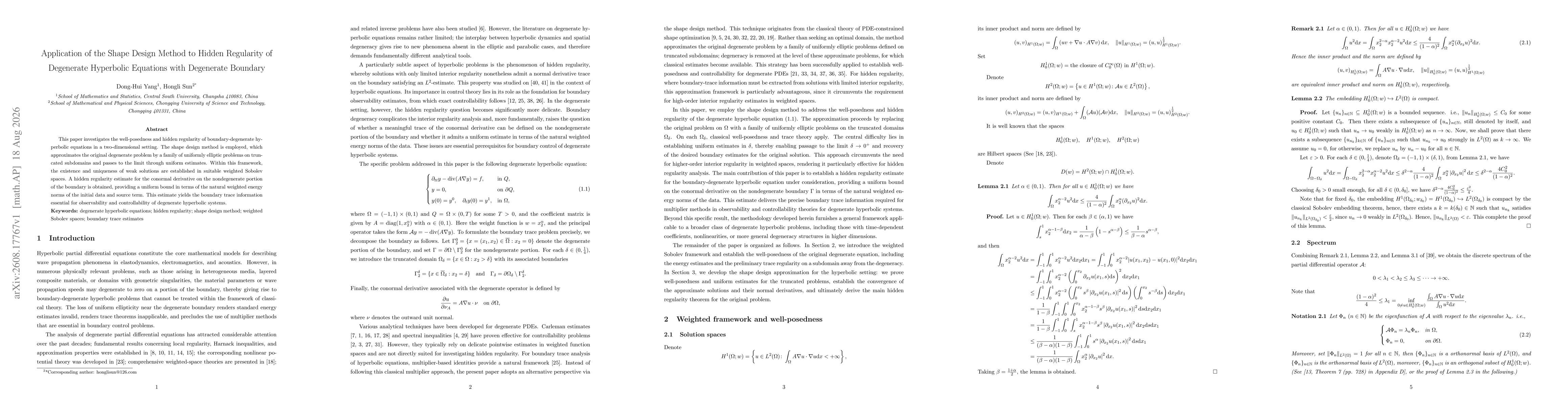 Thumbnail for Application of the Shape Design Method to Hidden Regularity of Degenerate Hyperbolic Equations with Degenerate Boundary